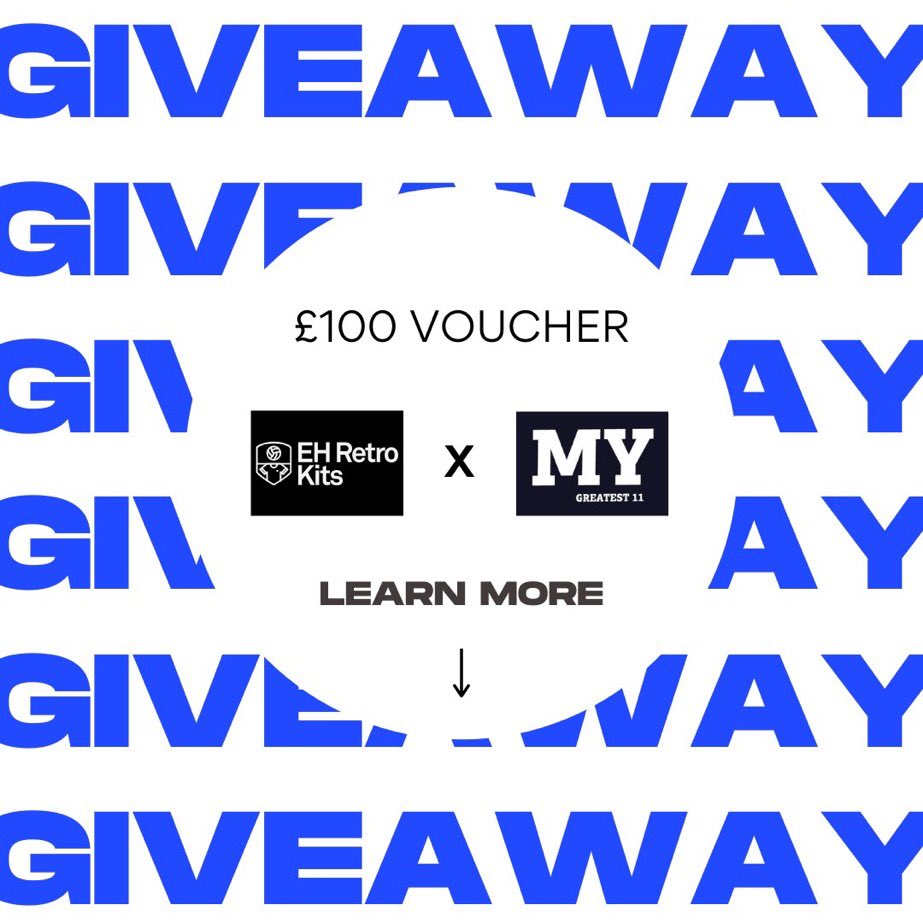 MyGreatest11's tweet photo. To celebrate the launch of the EH Retro Kits Shop 🏬 

£100 Voucher Giveaway! 

To enter please follow the below steps:

- follow @ehretrokits &amp; @mygreatest11
- repost this tweet 

The winner will be announced on 10th March - good luck 💫 https://t.co/KRVL7Lbazi