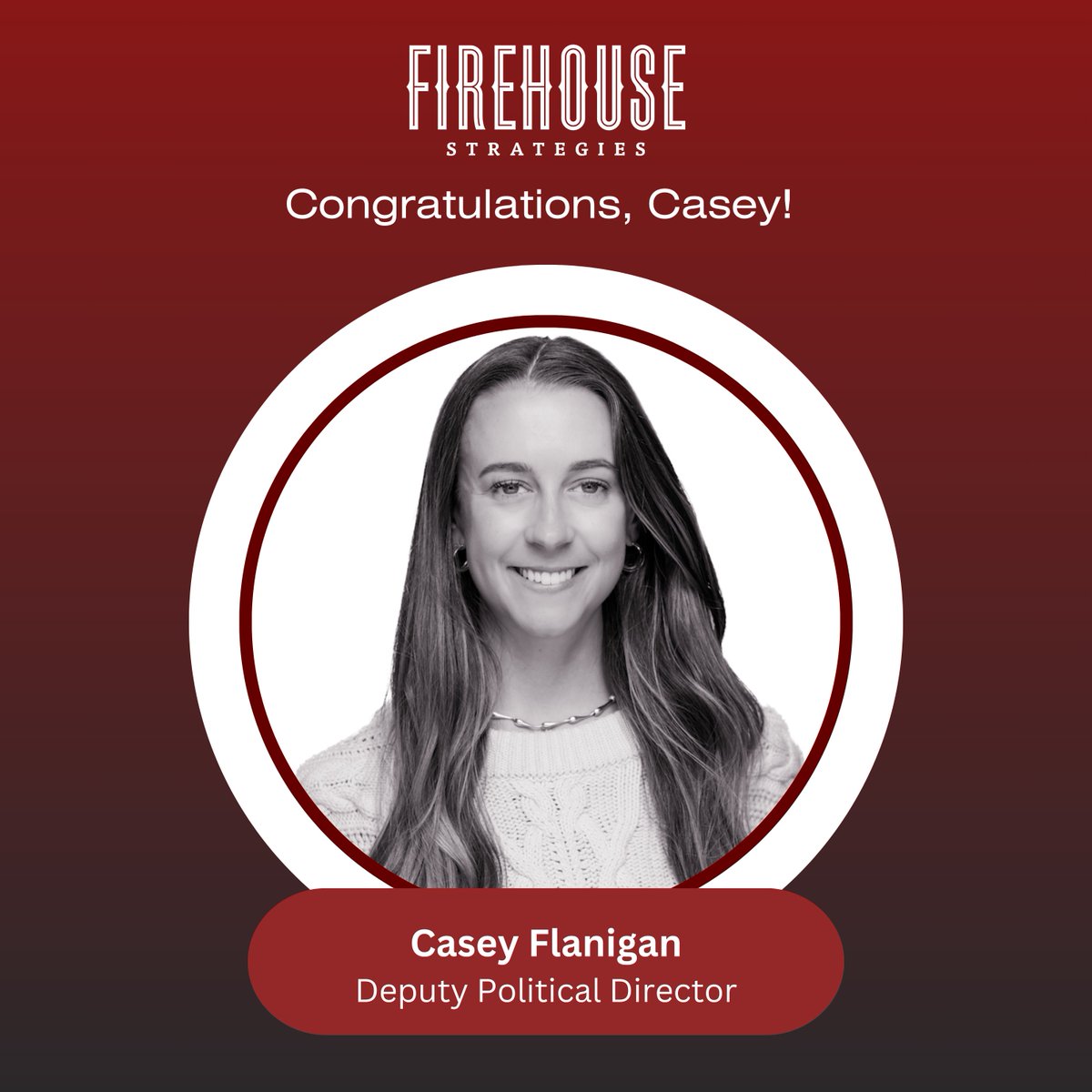 We're so excited to share that Casey Flanigan has been promoted to Deputy Political Director! Congratulations, Casey, and thank you for all you do for our team! 🎉