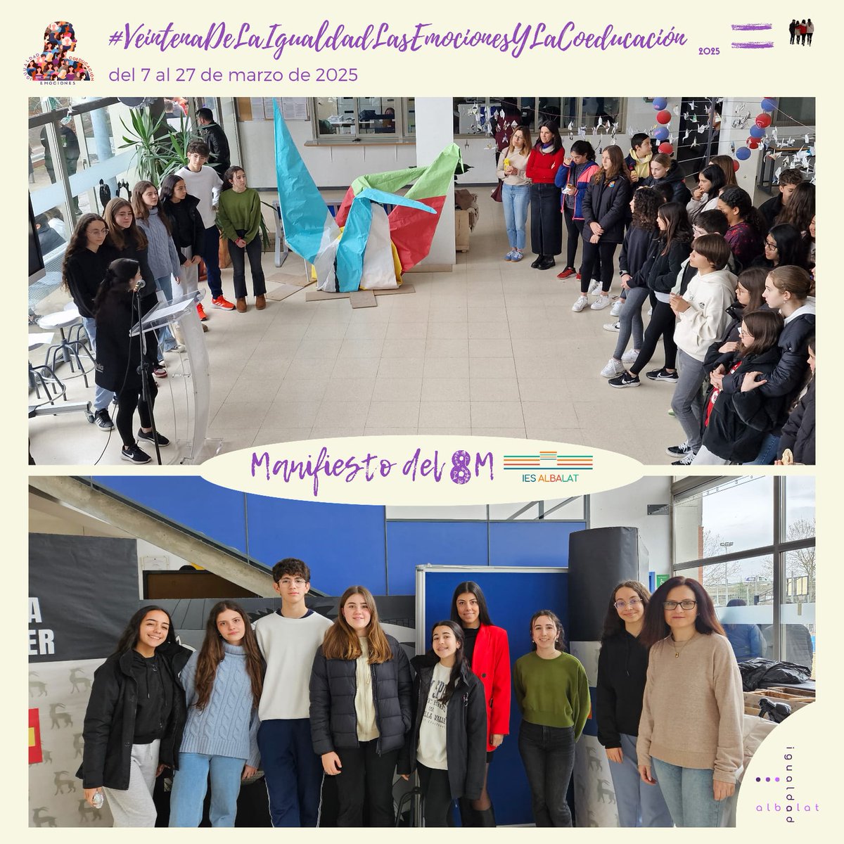 "Queremos reivindicar hoy esta forma de aprender, la que nos permite trabajar con nuestros iguales, competir con ellos en busca del saber, la que motiva nuestro afán de superación a través de formas creativas, solidarias y apasionantes".Manifiesto 8M. <a href="/igualdadEXT/">Igualdad y Conciliación</a> <a href="/InnovacionForm/">Innovacion_Formación_Emprendimiento</a>