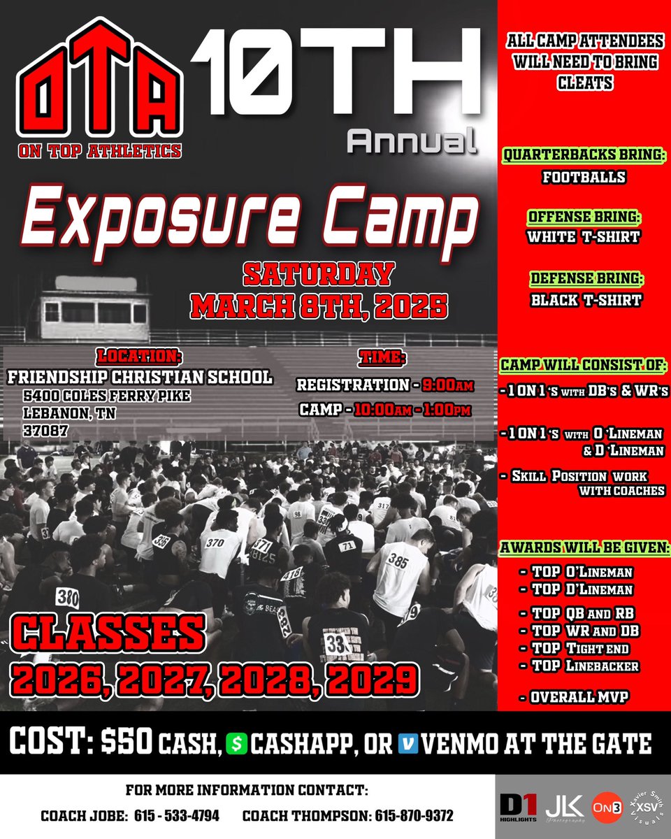 OnTopAthletics Inc📚🏈⚾️ (@ontopathletics) on Twitter photo It’s going down tomorrow! <a href="/asdillon/">Adam Dillon</a> with <a href="/On3sports/">On3</a> will start headshots at registration. Registration will begin at 9AM Come ready to get to get coached up and COMPETE! <a href="/d1highlights/">d1highlights</a> is ready to write about the next wave of BALLERS. <a href="/RN_JK808/">D1_JK808</a> and <a href="/bestXthatXists/">Xavier Smith</a> 📸📹 LET’S GOOOO It’s going down tomorrow! <a href="/asdillon/">Adam Dillon</a> with <a href="/On3sports/">On3</a> will start headshots at registration. Registration will begin at 9AM Come ready to get to get coached up and COMPETE! <a href="/d1highlights/">d1highlights</a> is ready to write about the next wave of BALLERS. <a href="/RN_JK808/">D1_JK808</a> and <a href="/bestXthatXists/">Xavier Smith</a> 📸📹 LET’S GOOOO