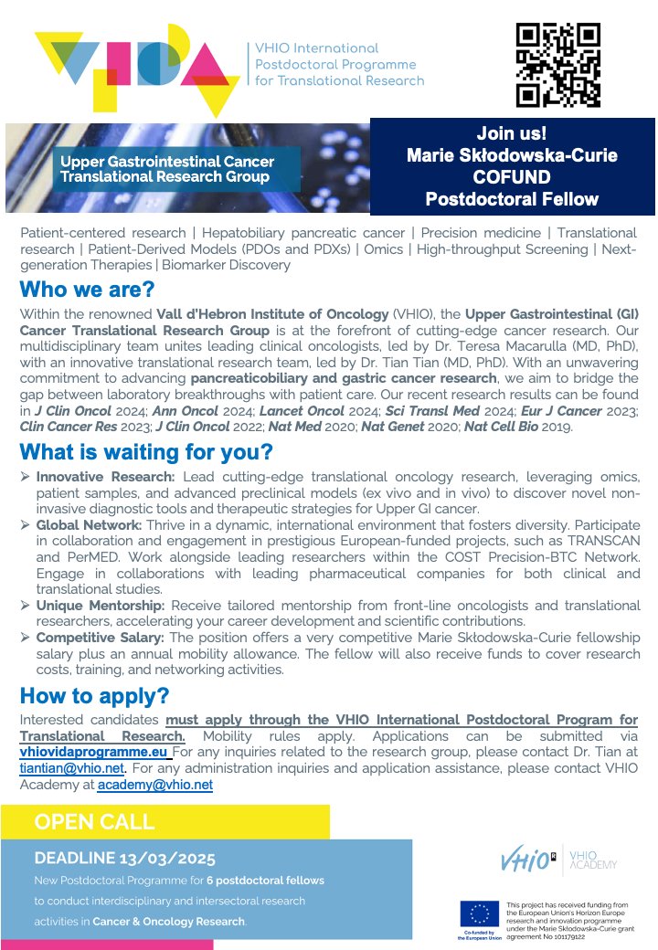 TIAN TIAN (@vicenttianfr) on Twitter photo Just one week left! If you're passionate about #translational research aiming to improve disease #monitoring and #treatment in #Upper #Gastrointestinal #tumors, #postdoc please join us! <a href="/VHIO/">Vall d’Hebron Institute of Oncology (VHIO)</a> <a href="/MacarullaTeresa/">Teresa Macarulla</a> Just one week left! If you're passionate about #translational research aiming to improve disease #monitoring and #treatment in #Upper #Gastrointestinal #tumors, #postdoc please join us! <a href="/VHIO/">Vall d’Hebron Institute of Oncology (VHIO)</a> <a href="/MacarullaTeresa/">Teresa Macarulla</a>