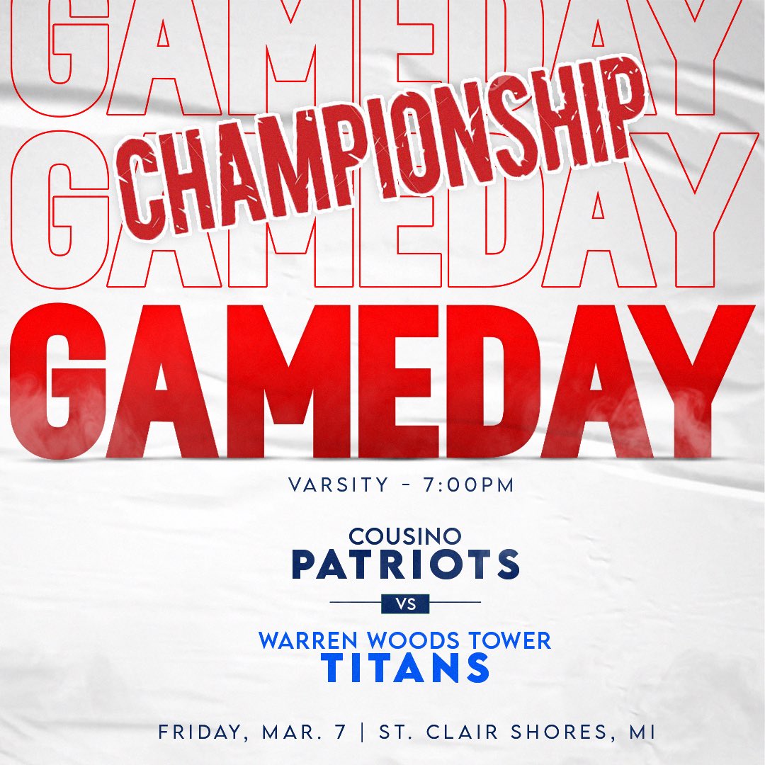 District Championship Tonight <a href="/7pm/">Huong Le</a> 🚨🚨🚨LETS GO PATRIOTS See you tonight! <a href="/CousinoAthletic/">Cousino Athletics</a>