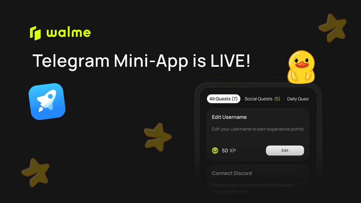 Huge Announcement🚨

Walme just leveled up.

Walme Telegram Mini-App is LIVE! 💜

More quests. More XP. More fun. And all just a tap away.

What’s inside?

✅ Exclusive quests – Complete and stack rewards.
✅ Faster access – No need to leave Telegram.
✅ XP madness – More ways to