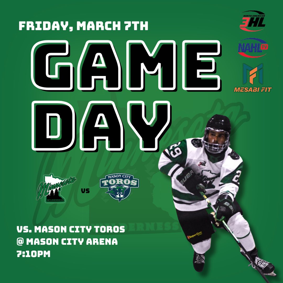 It's GAME DAY 🔥 Tonight the Wilderness play their last regular season game against the Mason City Toros! Win tonight and get a little help to make playoffs! Help cheer on the Wilderness!!

Tonight at 7:05PM. Watch the game live on nahltv.com.

📸: Jada Strumbell