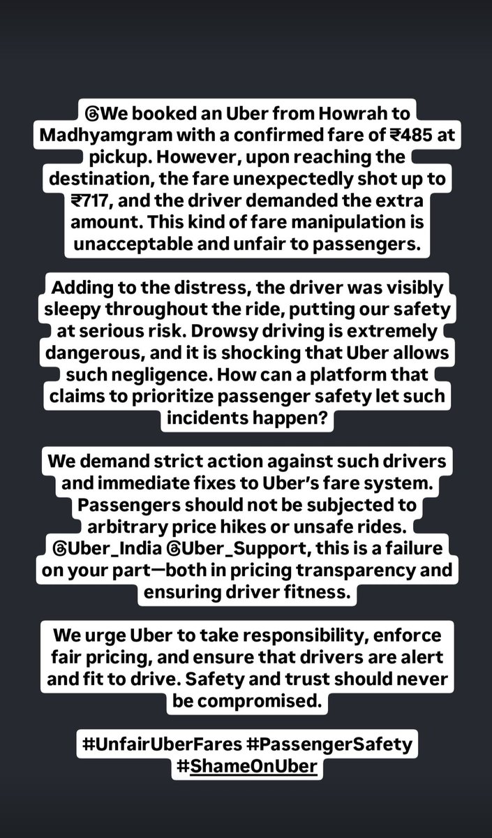 AnkitBiswas31's tweet photo. @Uber_India @Uber_Support @dkhos

It's a serious concern. It shows a clear case of lack of transparency of a such a big gaint like uber. We have shared the incident and the statement in the screenshot mentioned below
#UnfairUberFares #PassengerSafety #ShameOnUber #notransparency https://t.co/K3rcLeSq3k