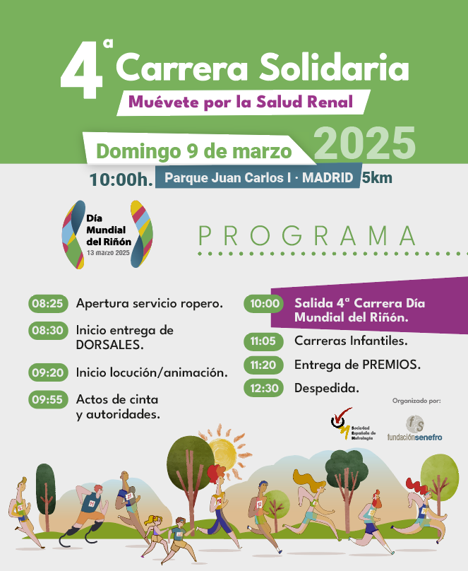 ¡Madrid! Sprint final para la CARRERA SOLIDARIA del #DiaMundialdelRiñón <a href="/ONT_esp/">Organización Nacional de Trasplantes</a> <a href="/FNALCER/">Fed. Nac. ALCER oficial</a> <a href="/SEDENenfermeria/">SEDEN</a> <a href="/FundacionRenalE/">Fundación Renal Española</a> <a href="/CSLViforES/">CSL Vifor ES</a> <a href="/MADRID/">Ayuntamiento Madrid</a> <a href="/Lineamadrid/">Línea Madrid</a> #CarreraDMR

 🏃🏃¿Preparados? Nos vemos mañana DOMINGO 9 de marzo en el Parque Juan Carlos I de Madrid #WorldKidneyDay 👋