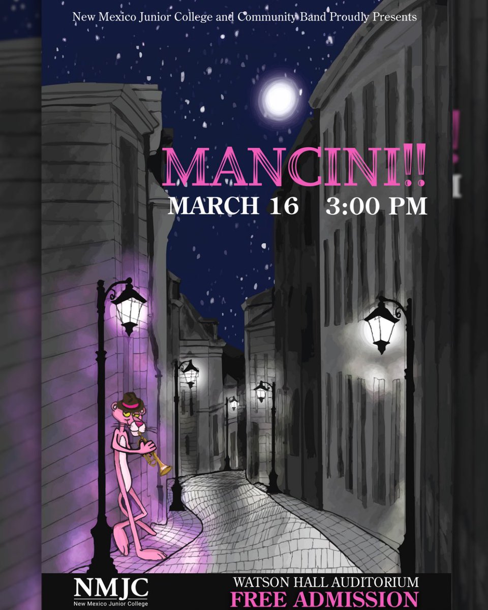 NewMexicoJC's tweet photo. New Mexico Junior College and Community Band presents the Mancini band concert. Come watch live at the Watson Auditorium on Sunday, March 16 at 3 PM. See you there!
#NMJC #NMJCSuccessThroughLearning #NewMexicoJuniorCollege #FeelTheThunder https://t.co/jgxvqSxNcY