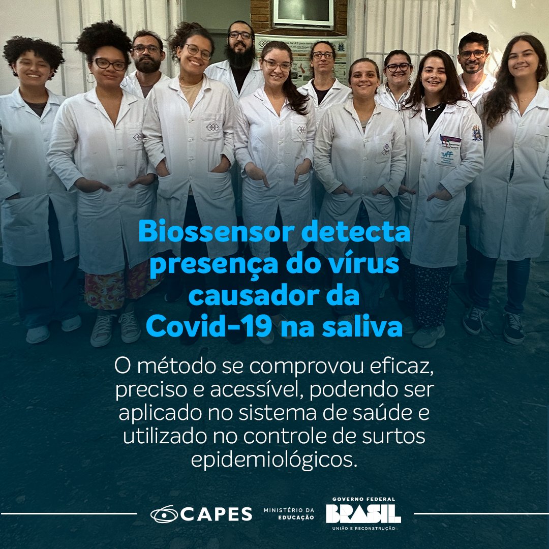 Um biossensor, criado por pesquisadores da Universidade Federal Fluminense (UFF), é capaz de detectar a presença do vírus SARS-CoV-2, causador da Covid-19, no meio salino e na saliva contaminada.
Saiba tudo sobre a pesquisa em: capes.gov.br/TzTZT