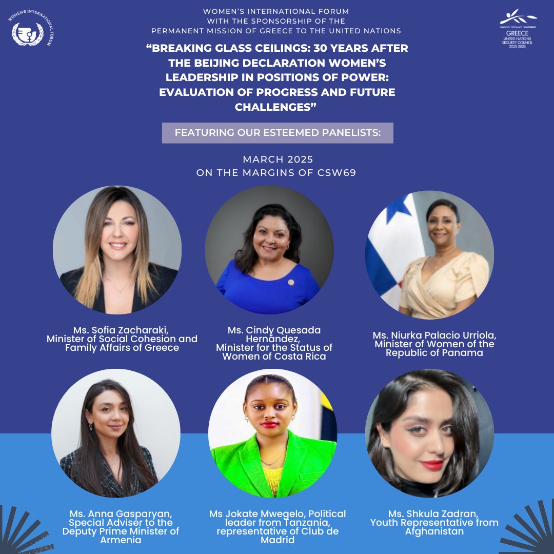📣 WIF is thrilled to announce our March event, on the margins of #CSW69: "Breaking Glass Ceilings: 30 Years After the Beijing Declaration-Women’s Leadership in Positions of Power: Evaluating Progress &amp; Future Challenges" Stay tuned for post-event insights #WIFMARCH2025