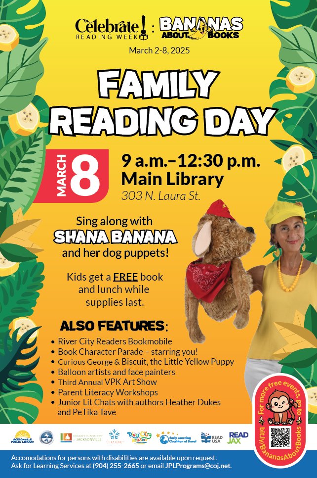 KidsHopeJAX's tweet photo. Don't miss Family Reading Day happening tomorrow at the Main Library. There will be free book giveaways, the bookmobile, shows, and much more! Hope to see you there! #celebratereadingweek #familyreadingday @jaxlibrary @CityofJax @read_usa https://t.co/yXzkwiHJsv