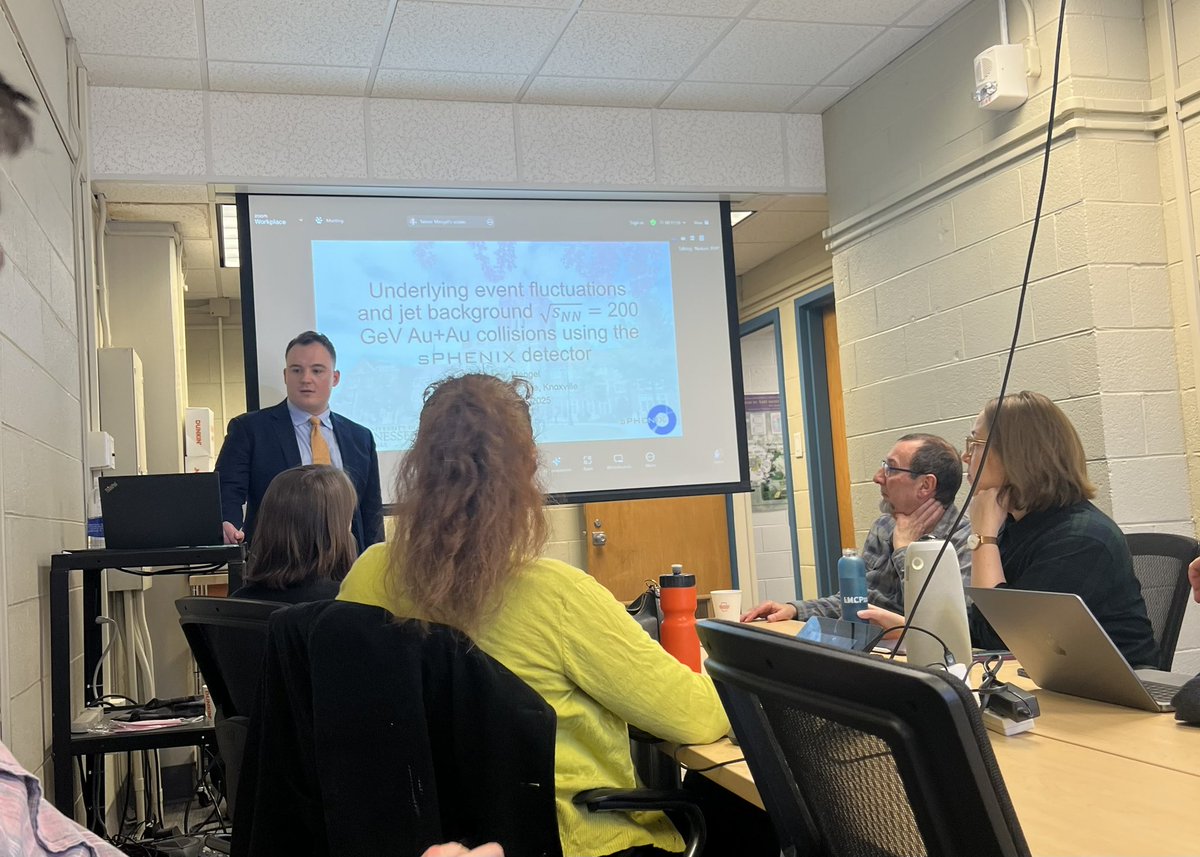 Tanner Mengel (@tanner_mengel) on Twitter photo Last week, I successfully defended my PhD thesis, “Underlying Event Fluctuations and Jet Background in √sNN = 200 GeV Au+Au Collisions Using the sPHENIX Detector.” Thanks to <a href="/UTKPhysAstro/">University of Tennessee Physics and Astronomy</a> for its support throughout my graduate studies! Last week, I successfully defended my PhD thesis, “Underlying Event Fluctuations and Jet Background in √sNN = 200 GeV Au+Au Collisions Using the sPHENIX Detector.” Thanks to <a href="/UTKPhysAstro/">University of Tennessee Physics and Astronomy</a> for its support throughout my graduate studies!