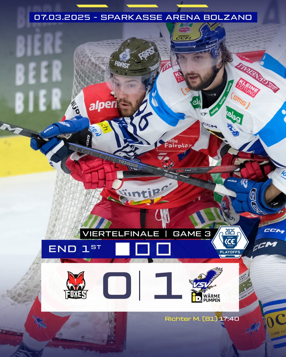 Blau-Weiß zeigt im Auftaktdrittel in Bozen eine grundsolide Vorstellung und liegt nach einem Richter-Treffer leistungsgerecht mit 1:0 in Führung. Die Villacher verstehen es gut, die harte Gangart der Italiener mit viel Einsatz und Laufbereitschaft zu kontern.🔵⚪️