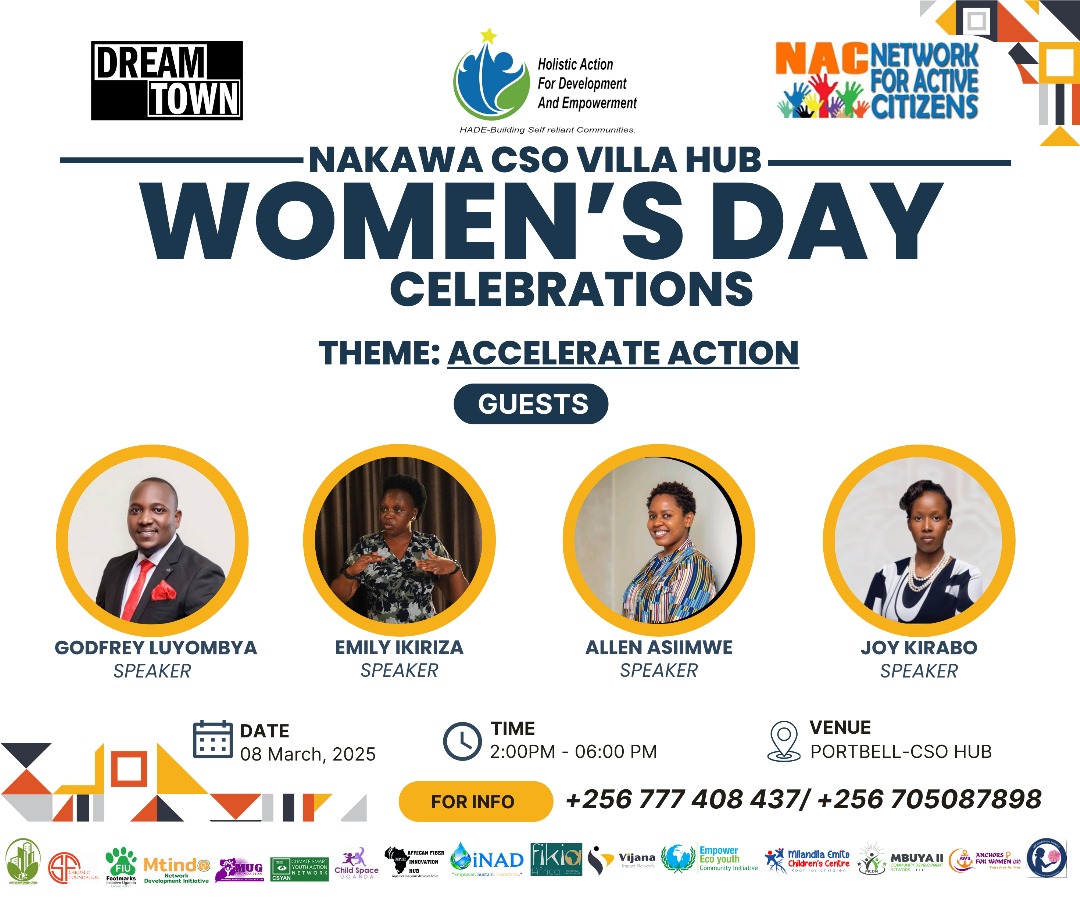 Excited to partner in this year’s International Women’s Day celebrations with our friends at the Nakawa CSO Villa Hub in port-bell Kamwanyi!

Together, we’re driving impact under the theme "Accelerate Action"—empowering women. Join us

#IWD2025 #AccelerateAction #CelebrateWomen"