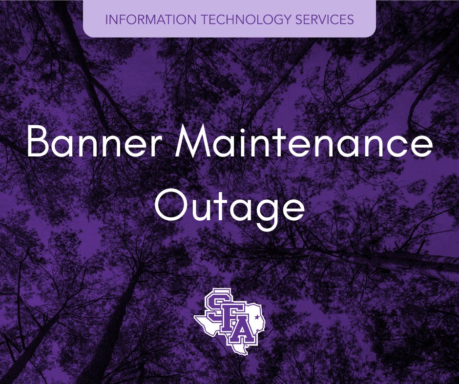 Beginning at 8:00 a.m. and ending approximately 10:00 a.m. on Saturday March 8, 2025 users may experience brief interruptions (up to 30 minutes) to several services​​​​​​​. More information can be found here - help.sfasu.edu/TDClient/2027/…