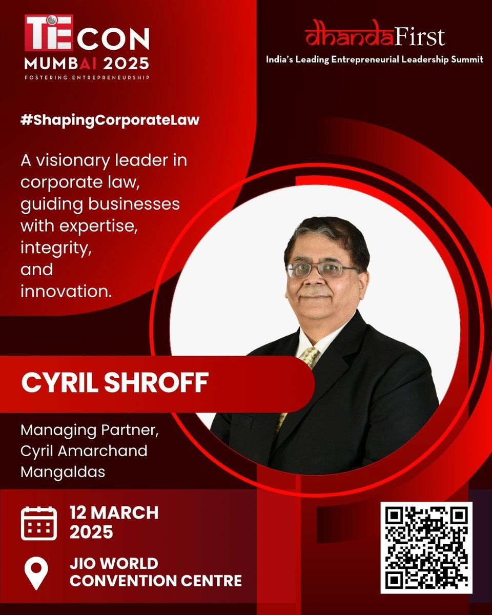TiE Mumbai (@tiemumbai) on Twitter photo Cyril Shroff, Managing Partner at <a href="/cyrilamarchand/">cyrilamarchand</a> , is shaping corporate law by guiding businesses with expertise, integrity, and innovation.
With decades of experience, he has been instrumental in navigating Indiaās evolving legal and regulatory landscape.
At TiEcon Mumbai Cyril Shroff, Managing Partner at <a href="/cyrilamarchand/">cyrilamarchand</a> , is shaping corporate law by guiding businesses with expertise, integrity, and innovation.
With decades of experience, he has been instrumental in navigating Indiaās evolving legal and regulatory landscape.
At TiEcon Mumbai