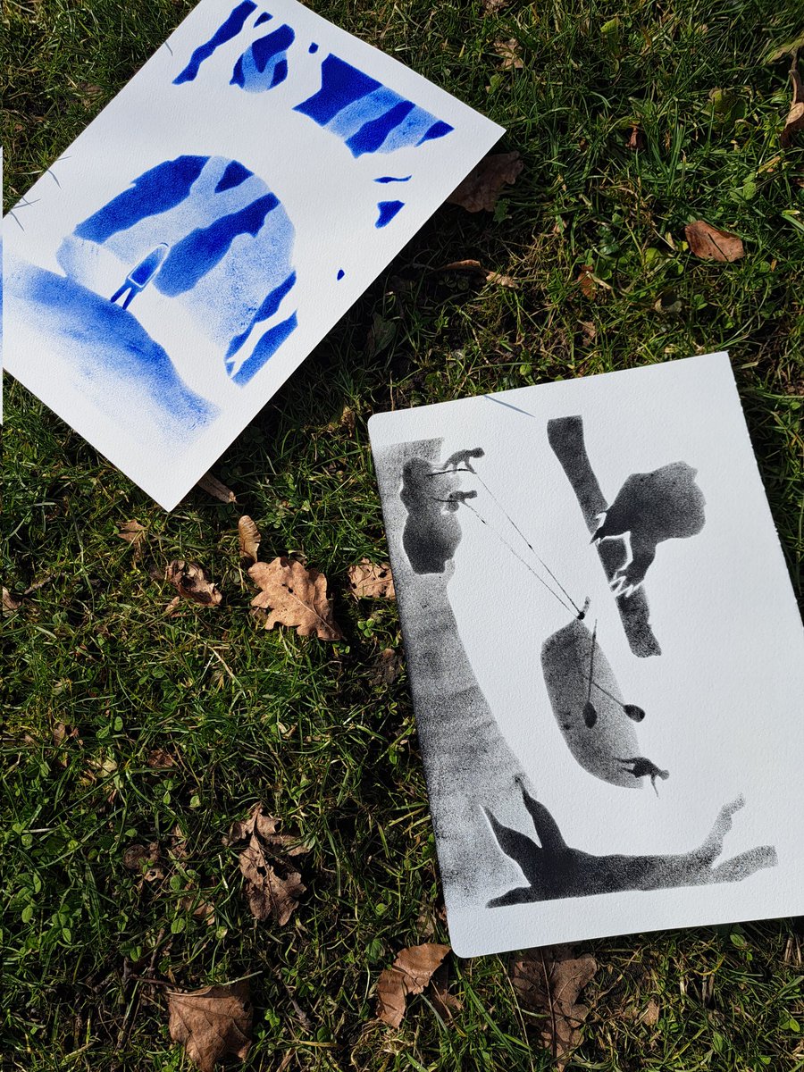 CoyotePip's tweet photo. I took the advantage of a spring morning to finally take proper pictures of 'In the Woods' and 'Bet My Life'.

#traditionalart #illustration #illustrationartists #artwork #art #print #printmaking #acrylic https://t.co/X1mVYQQo1a