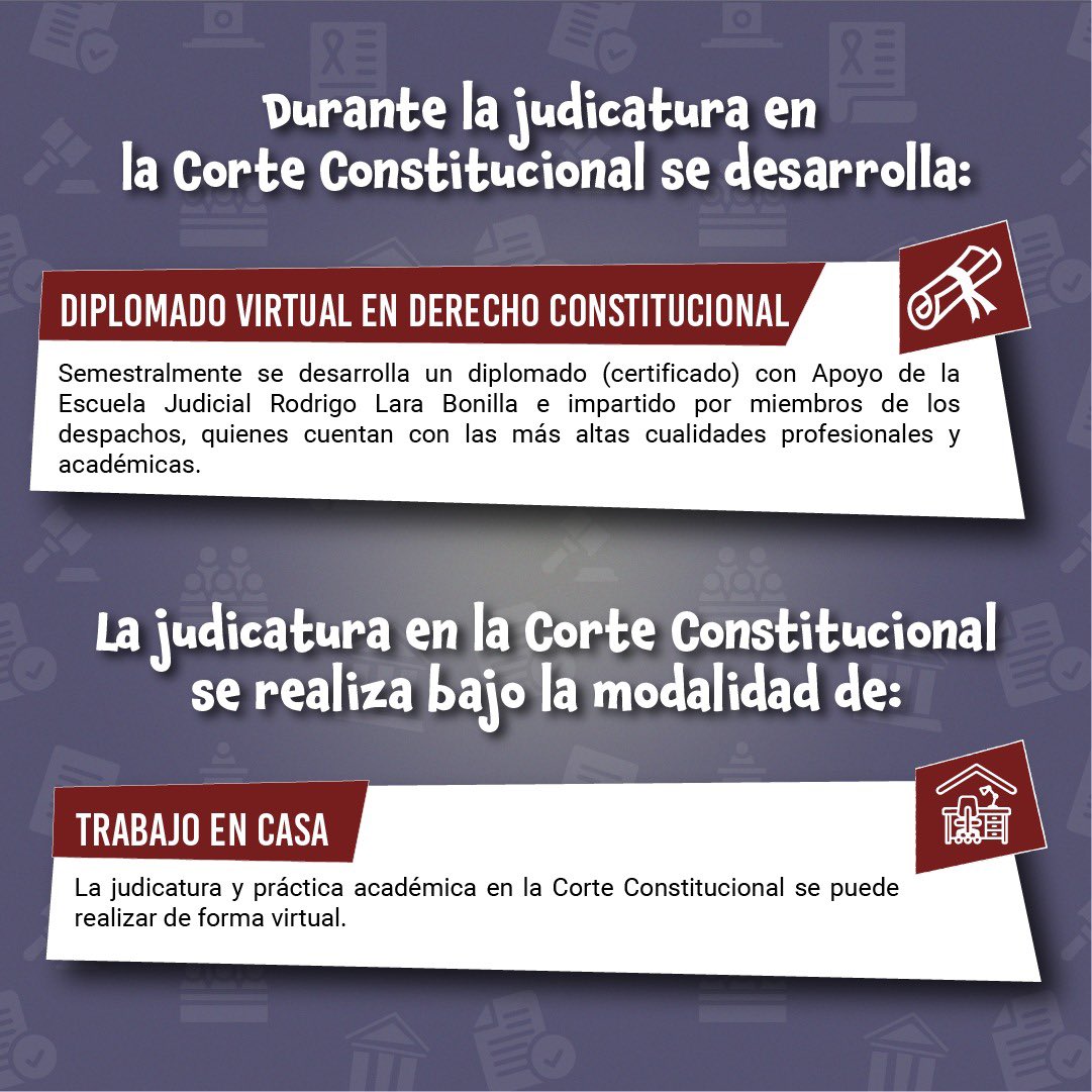 CConstitucional's tweet photo. #LaCorteInforma 📰| Convocatoria abierta para realizar la judicatura en la Corte Constitucional.

Toda la información en el siguiente link
👉🏼 https://t.co/VPzjxwhz0Q https://t.co/mOu5q1iGSv