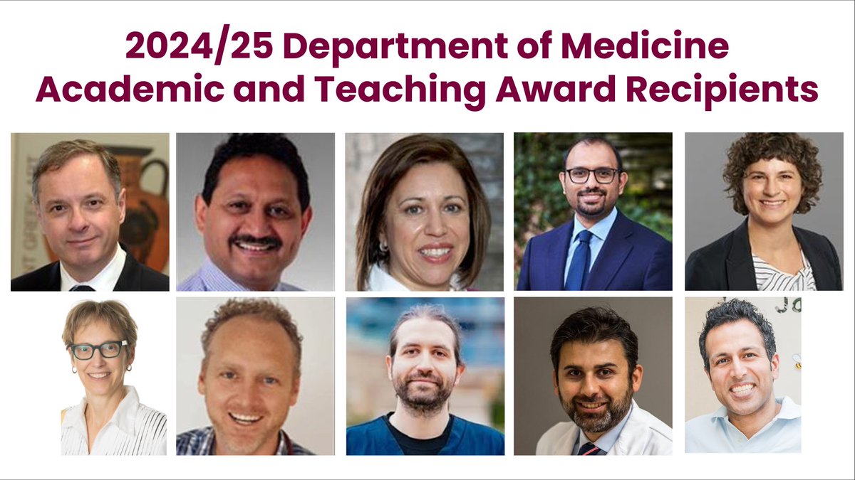 Congratulations to the recipients of the 2024/25 Department of Medicine Academic and Teaching  Awards! These awards recognize outstanding research and education contributions.

🏆 The awards will be presented at our annual awards dinner on September 17, 2025.