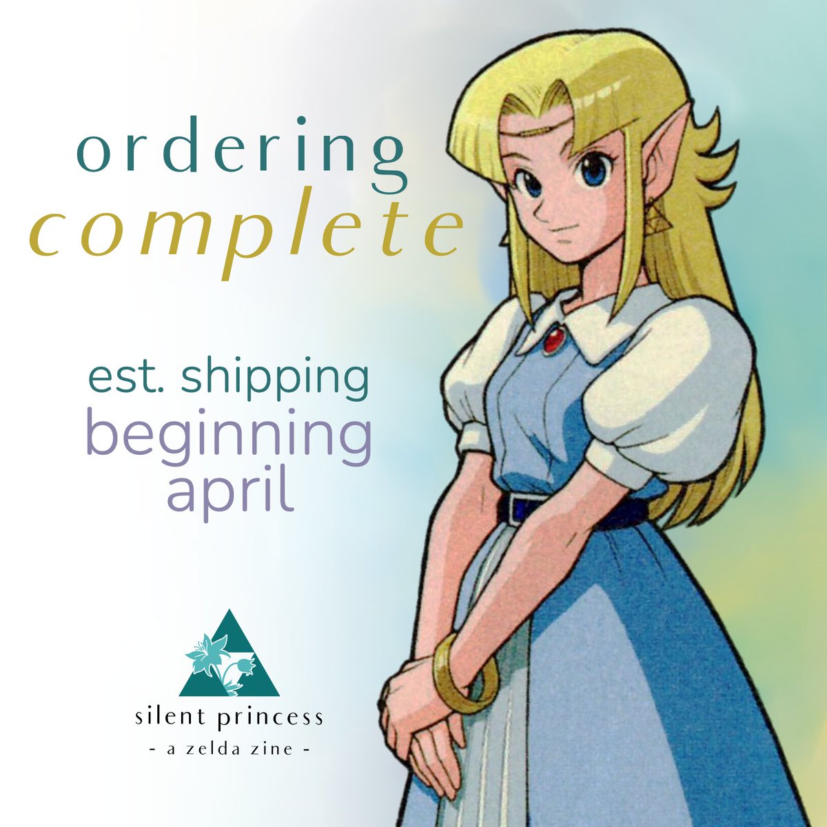 zelda_zine's tweet photo. PRODUCTION UPDATE: ORDERING COMPLETE
Be sure to follow for production/shipping updates!
Shipping est. to begin April 2025.
#princesszelda #zelda #silentprincesszine #legendofzelda #zine #productionupdates https://t.co/NVoEwHrFre
