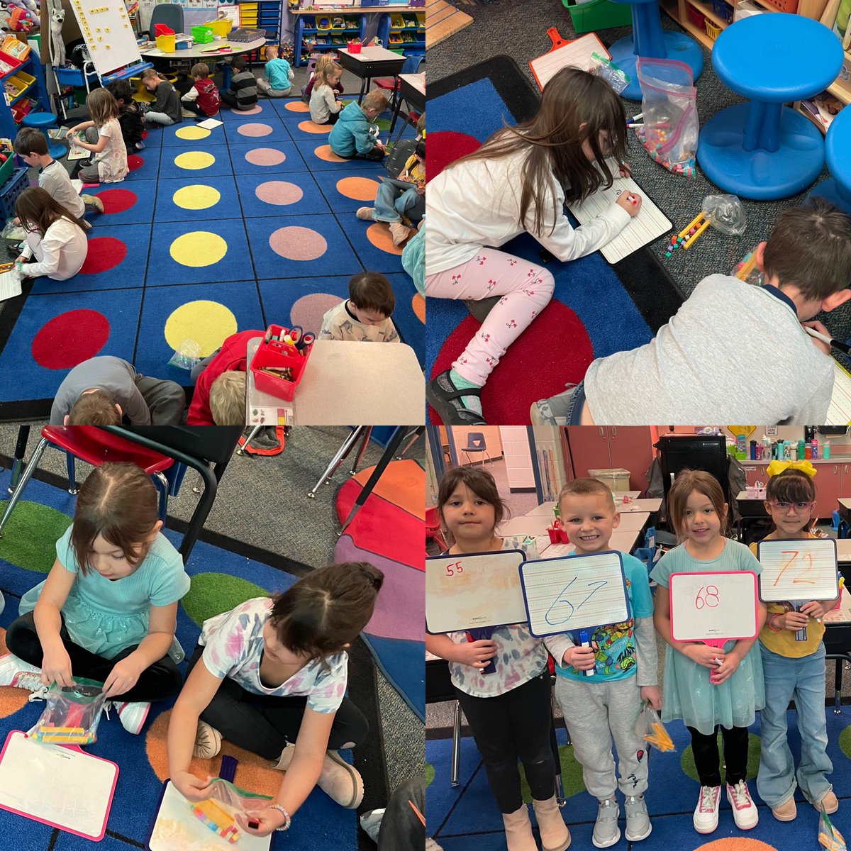 K Wonder Kids - played ‘What’s your secret number’ using groups of 10 and extra ones. Bonus: they put their numbers in order! (Their idea!) #eyestoneiswheretheHEARTis