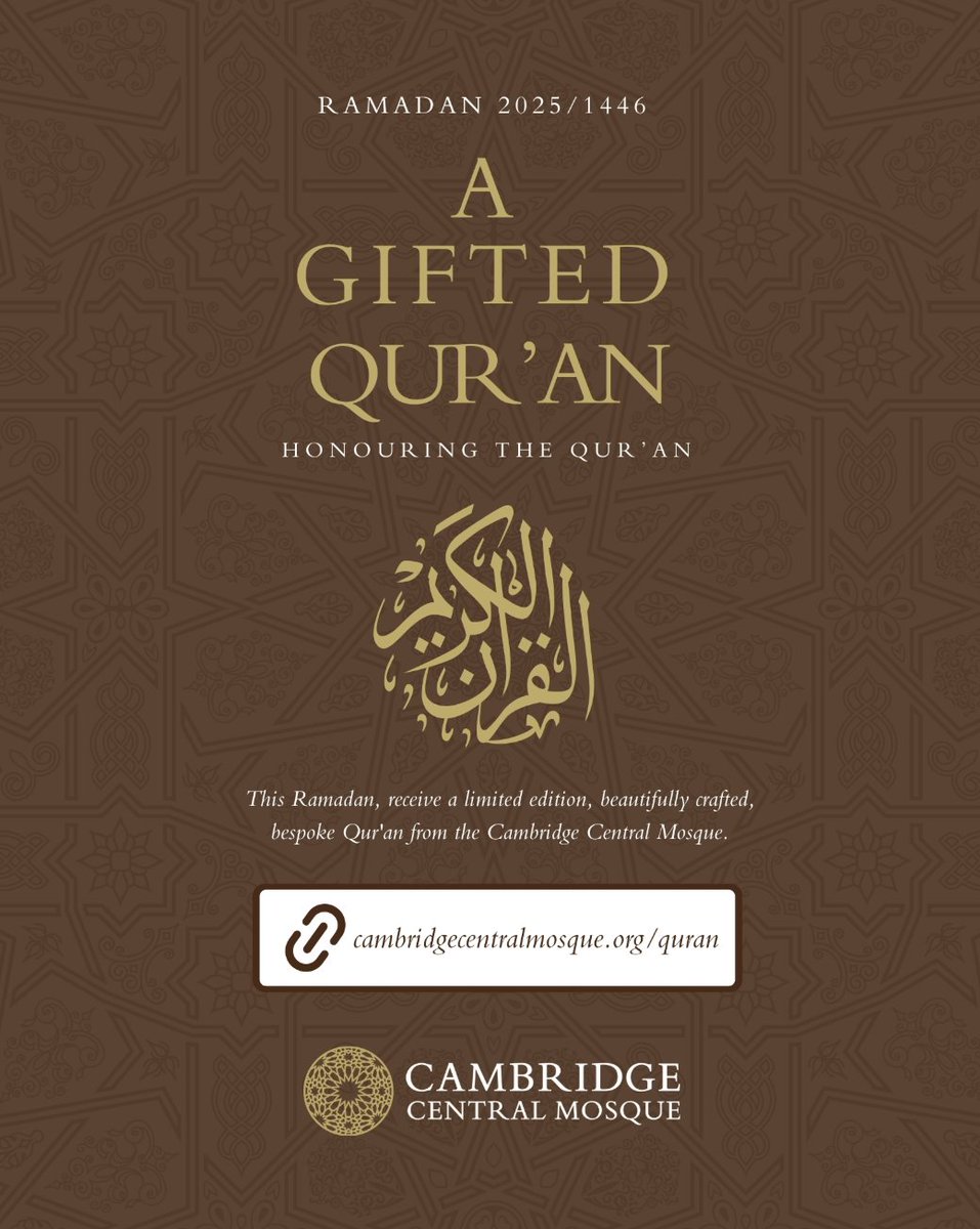 Every home deserves a beautifully designed Qur’an. This Ramadan, as you support us, we’d love to honour your generosity with a special gift – an elegantly crafted Qur’an.

Support us &amp; receive this exclusive Qur’an as a token of our gratitude. ✨

cambridgecentralmosque.org/gifted-quran/