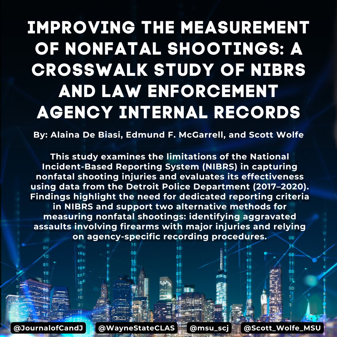 Journal of Crime and Justice (@journalofcandj) on Twitter photo How well does NIBRS capture nonfatal shootings?
Check out this new article by Alaina Dr Biasi, Edmund McGarrell, and Scott Wolfe (<a href="/Scott_Wolfe_MSU/">Scott Wolfe</a>).
Read the full article at the Journal of Crime and Justice: shorturl.at/WCrYF How well does NIBRS capture nonfatal shootings?
Check out this new article by Alaina Dr Biasi, Edmund McGarrell, and Scott Wolfe (<a href="/Scott_Wolfe_MSU/">Scott Wolfe</a>).
Read the full article at the Journal of Crime and Justice: shorturl.at/WCrYF