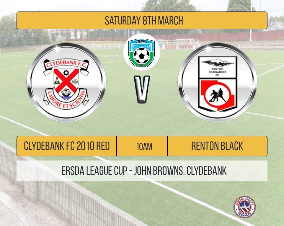 Next match

🏆 ERSDA 2010 League Cup
📅 Saturday 8th March 2025
🆚 Renton Black
📍 John Browns, Clydebank
⏰️ 10am kick off
🎟 Free Entry

League Cup section kicks off this weekend 
 #MonTheBankies ⚽️🔴⚪️⚫️⚽️