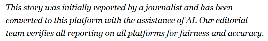 FOX 17 also recently started using AI to convert some of its scripts to digital stories. This note has been at the bottom of some stories: