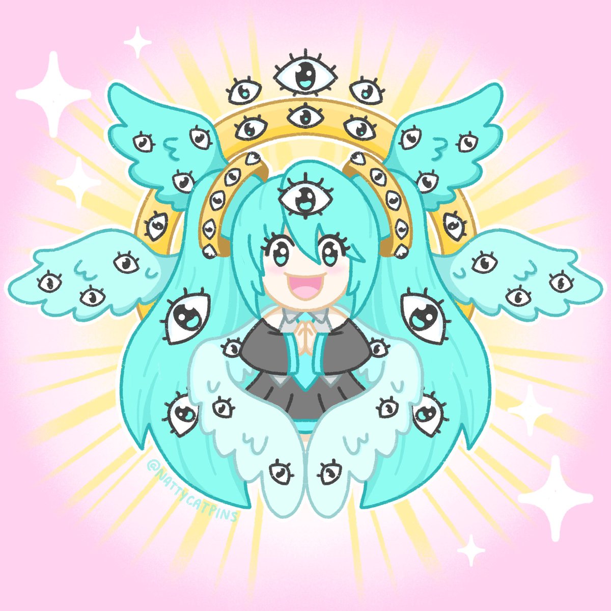 NattyCatPins's tweet image. biblically accurate hatsune miku 🪽🩵👁️