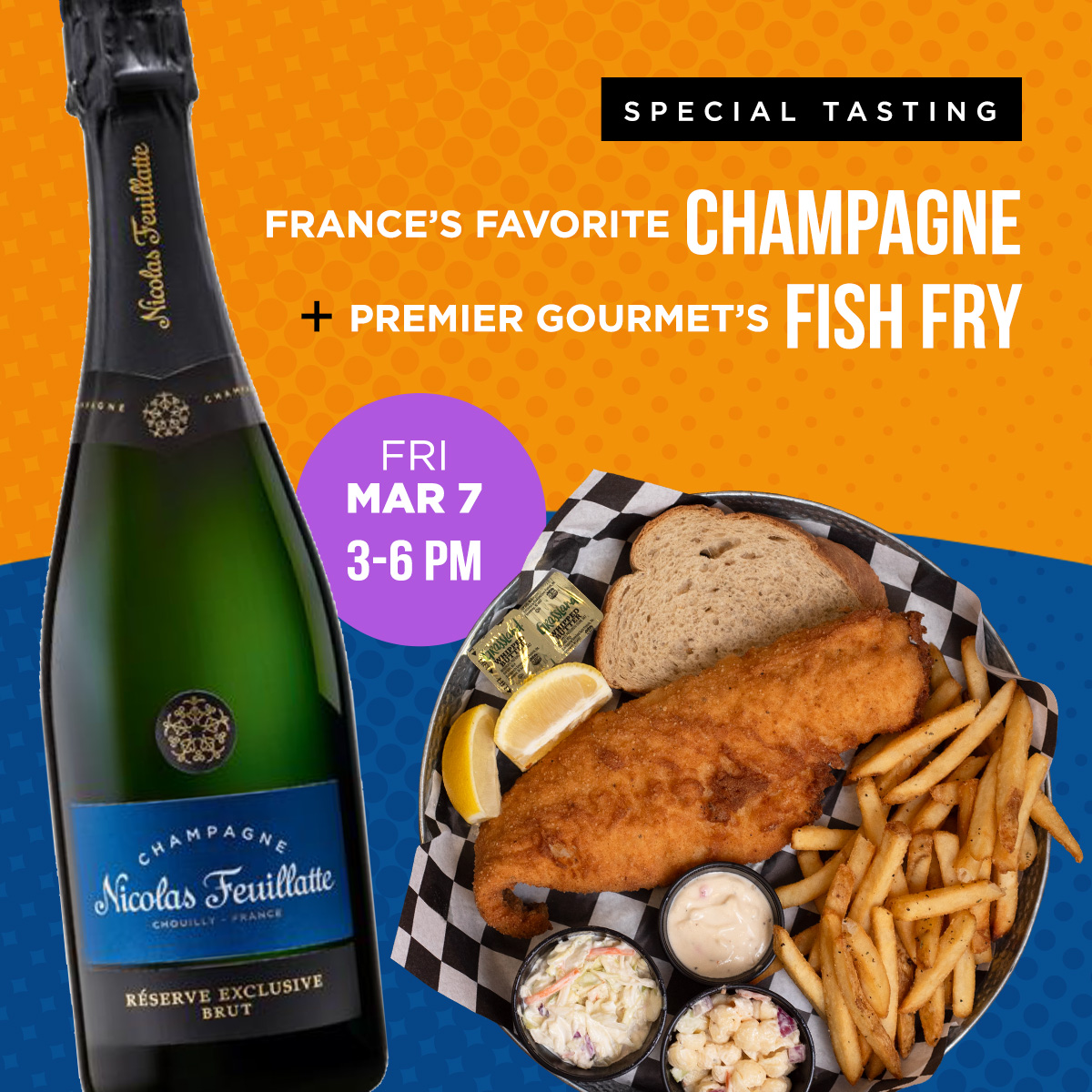 PremierWinesNY's tweet photo. A special tasting featuring France's most popular Champagne and one of WNY's best fish fries is about to begin! Join us for some free samples.

🍾Champagne Nicolas Feuillatte and Fish Fry Tasting
📍Premier Wine &amp; Spirits, 3900 Maple Rd
🕒Friday, March 7, 2025, 3-6pm

#fishfry https://t.co/9qm71MhuDJ