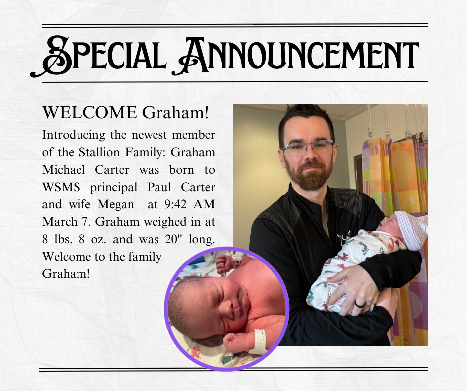 Stallion Population Increases by One!

Congratulations Mr. &amp; Mrs. Carter (and big sister Chloe)!
#StallionsEngage #Learn230