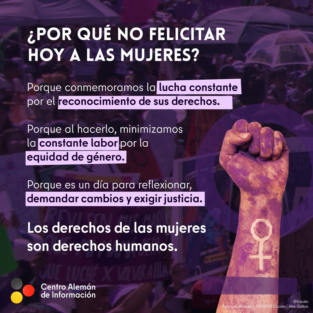 Alemaniaparati's tweet photo. 💪🏼💜El #8M demanda reflexionar sobre temas espinosos como la lucha constante por la igualdad, justicia y derechos de todas.
🙅🏼‍♀️👉🏼¿Felicitaciones? Reconozcamos que falta camino por recorrer y es tarea de todos cuestionar de raíz privilegios y desigualdades.

#FeministForeignPolicy https://t.co/n4B2Vwumvz