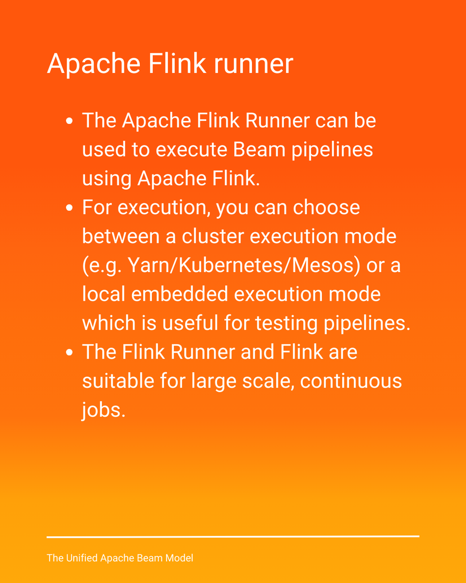 thecodemancer_'s tweet image. Apache Beam lets you write one pipeline &amp;amp; execute it on multiple engines (Flink, Spark, Dataflow, etc.). 💡

Why use Flink Runner with Beam? Let’s dive in! 🏊‍♂️

👇

🧵[2/X]

#DataEngineering #ApacheFlink #ApacheBeam #ETL #DataScience #Tech #Programming