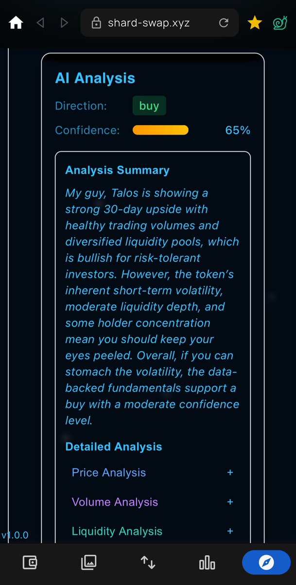 CryptoMiser_'s tweet photo. The AI analysis by talos on ShardSwap about $TALOS token is a buy signal. 

$ADA $SHARDS https://t.co/NOpoSKb7II