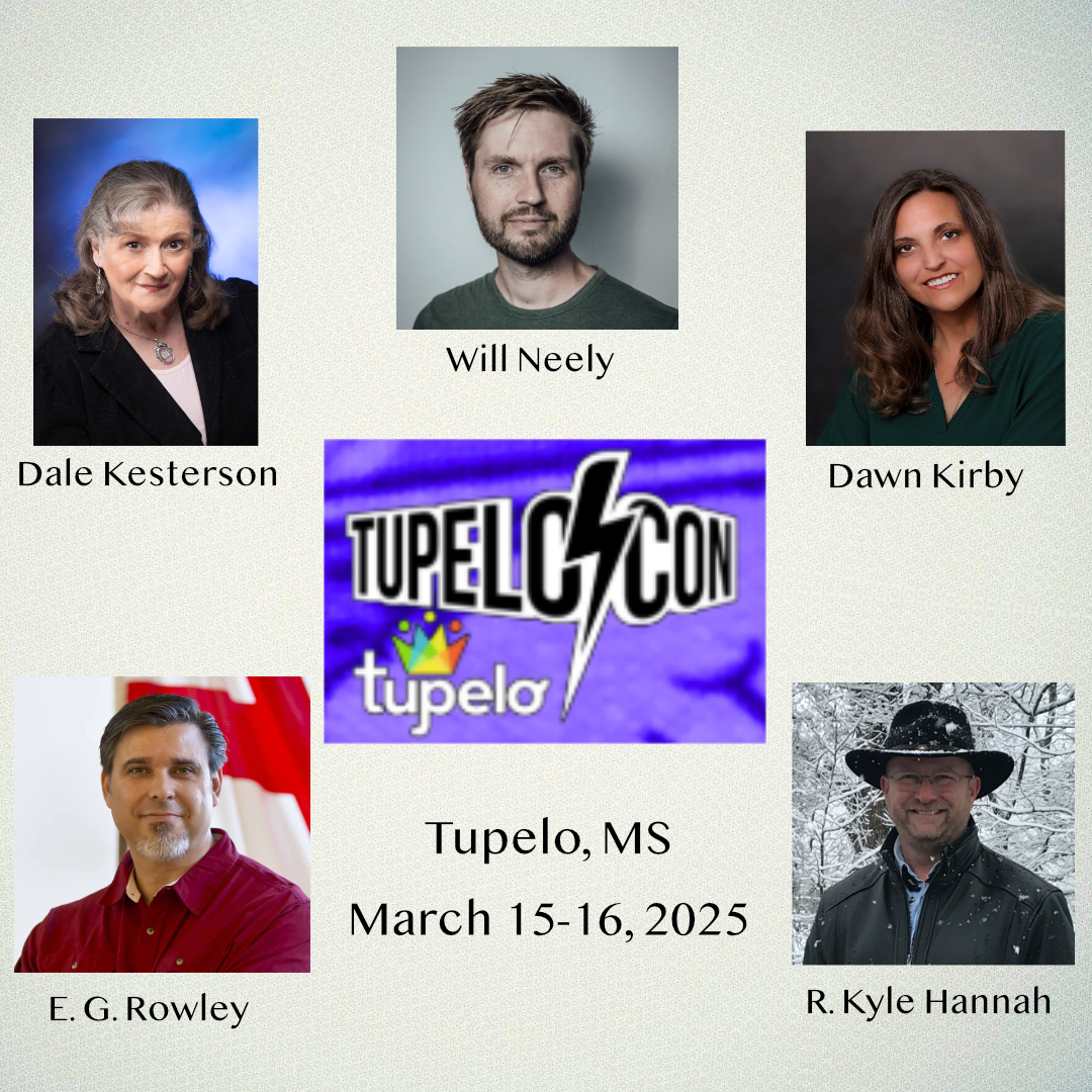 JumpmasterPress's tweet image. Join Jumpmaster Press this weekend, March 15-16 in Tupelo, MS for Tupelo Con @tupelocon

Our special guest authors:
Dale Kesterson 
Dawn Kirby @SecretsWriter 
Will Neely @WilltheNeely 
E. G. Rowley @Egrowley 
R. Kyle Hannah @rkylehannah 

Find us for some of the best in science…