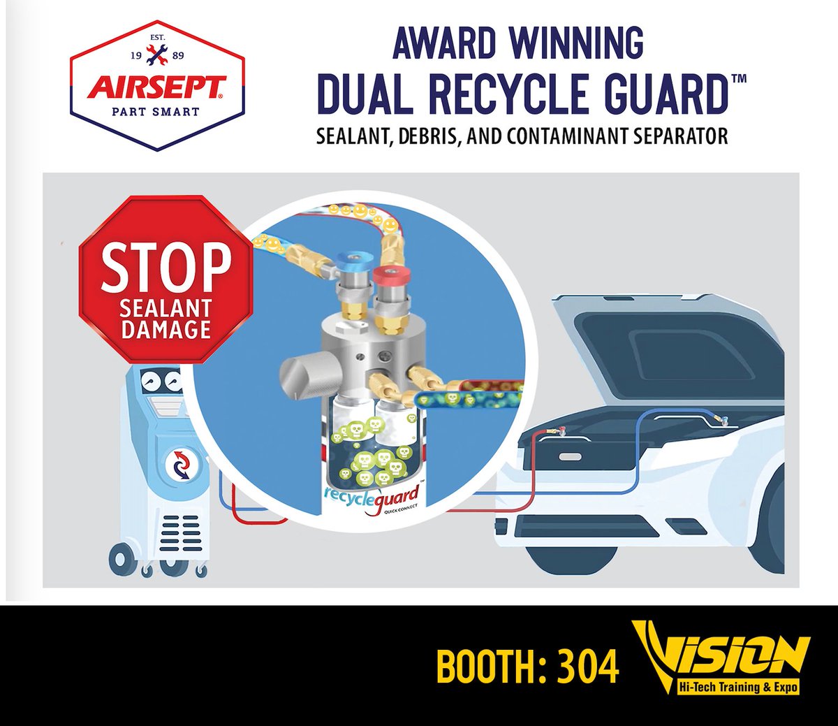 STOP SEALANT DAMAGE - Recycle Guard™ filters out Sealant and Debris BEFORE it hits your RRR Machine!
Visit us at <a href="/visionkc/">VISION HiTech</a>  Booth# 304
#RRRprotection #autoACrepair #Airsept #MOTORTOP20 #AftermarketAutoSuppliers #TechniciansChoice #AutoACTechniciansVisit