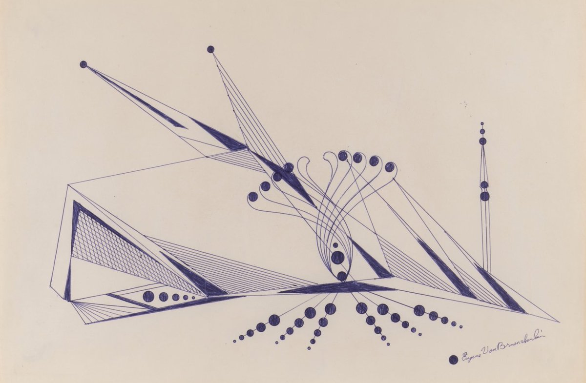 Pixel0Symphony's tweet photo. Eugene Von Bruenchenhein’s Drawings. 1964-67. 

Bruenchenhein’s oeuvre was only discovered posthumously, earning him belated recognition in American self-taught art. https://t.co/yrlBIexpAb