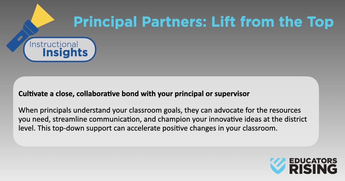 EducatorsRising's tweet image. #instruction #teaching Our theme for these tips focuses on establishing the right relationships to set yourself up for success as a teacher. Including your principal as a partner is our first!