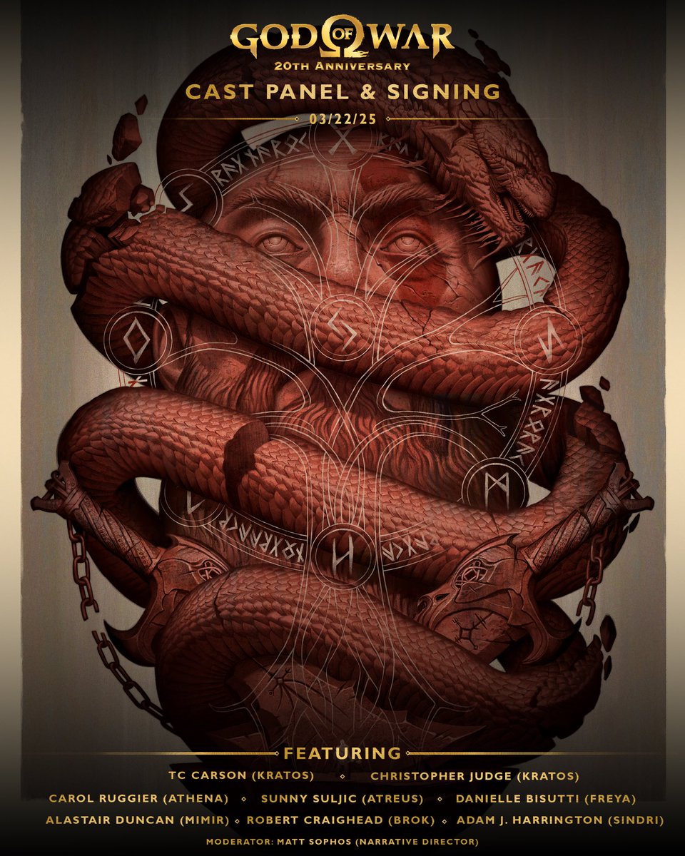 gallerynucleus's tweet image. We have added a second panel and signing to the God of War 20th Anniversary Exhibition!
Featuring cast from both the Greek and Norse saga, this panel will be a celebration of the last two decades of God of War history.
Tickets will go live next Tuesday, March 11th at 1PM PT!