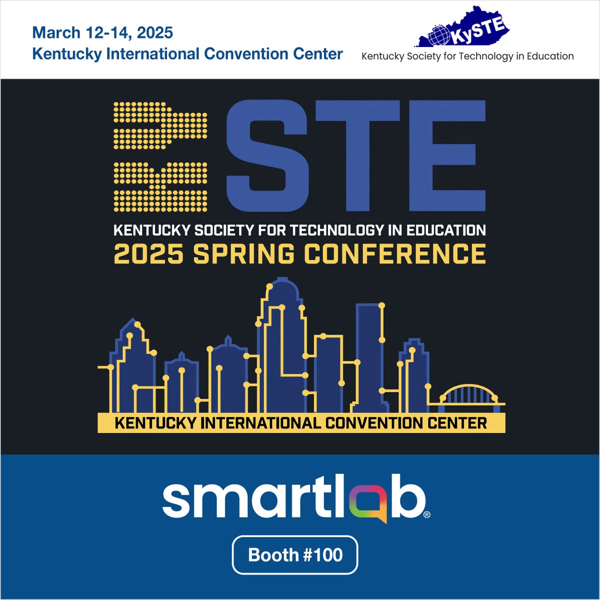 SmartLab_tweets's tweet image. We are excited to attend the 2025 KySTE Spring Conference! Stop by @SmartLab_tweets Booth #100 to find out how SmartLab's turnkey, career-centered STEM programs equip today’s students for tomorrow’s challenges! hubs.la/Q039ZCyy0 #KySTE #STEM #smartlablearning