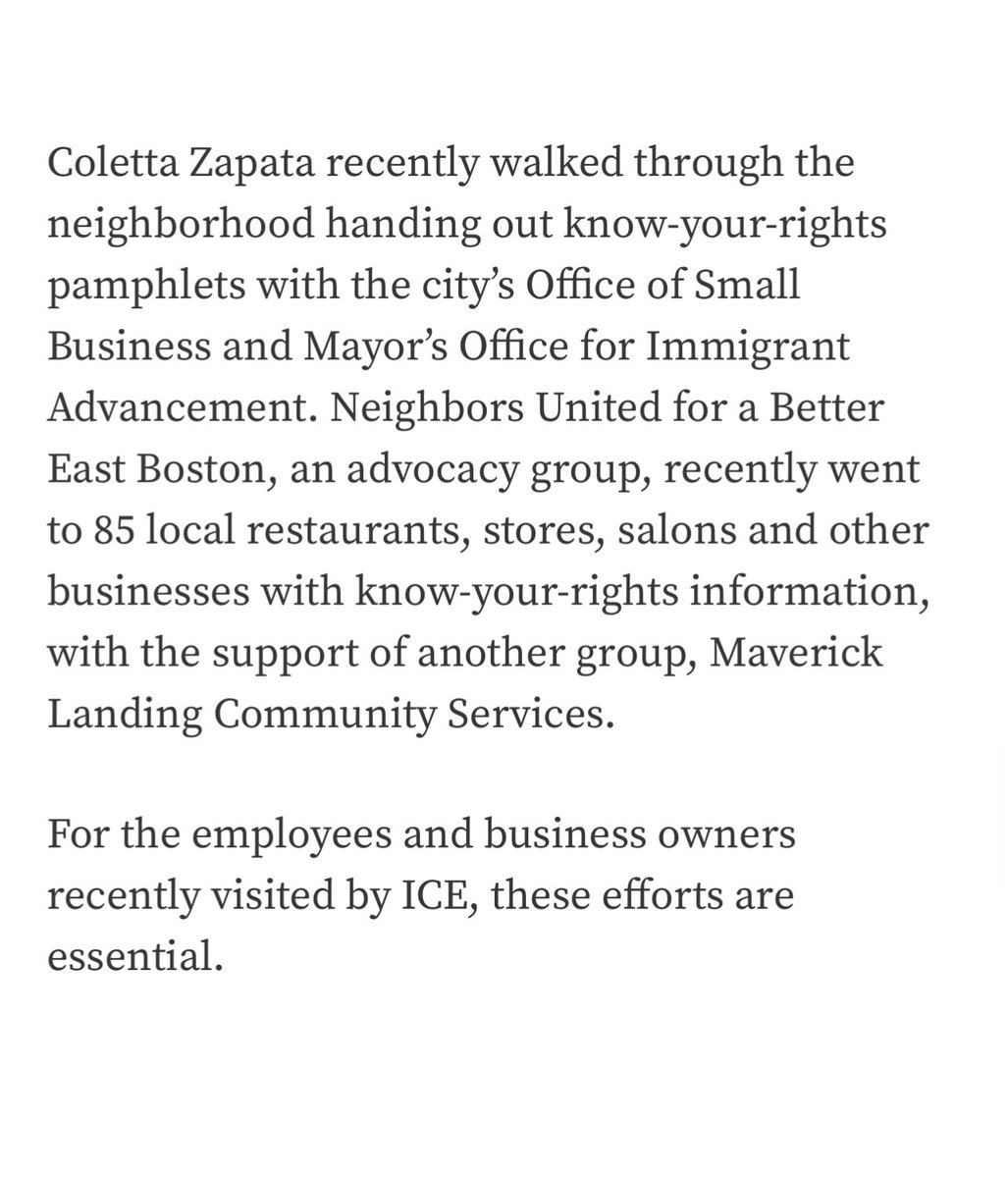 “It was due to their preparedness that they were able to protect their workers &amp; protect their businesses. East Boston has a strong immigrant community, and protecting these businesses from ICE enforcement action requires that level of preparedness as well as community support.”