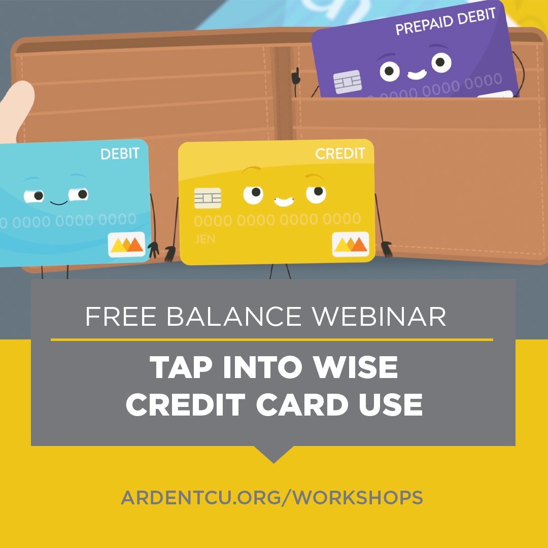 FREE Webinar: 𝐓𝐚𝐩 𝐢𝐧𝐭𝐨 𝐰𝐢𝐬𝐞 𝐜𝐫𝐞𝐝𝐢𝐭 𝐜𝐚𝐫𝐝 𝐮𝐬𝐞

Keep your credit card working for you, not against you. Join our partners at BALANCE for a free webinar and mastering smart credit card use today.

Head to ArdentCU.org/Workshops to reserve your spot⬆️