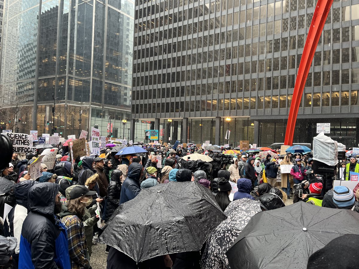 I am out of X but this time we need to use each available communication spot to Stand UP for Science. Despite the weather the Chicago scientific community (including prospective young PhD students)  gathered today to show that science is for everyone.