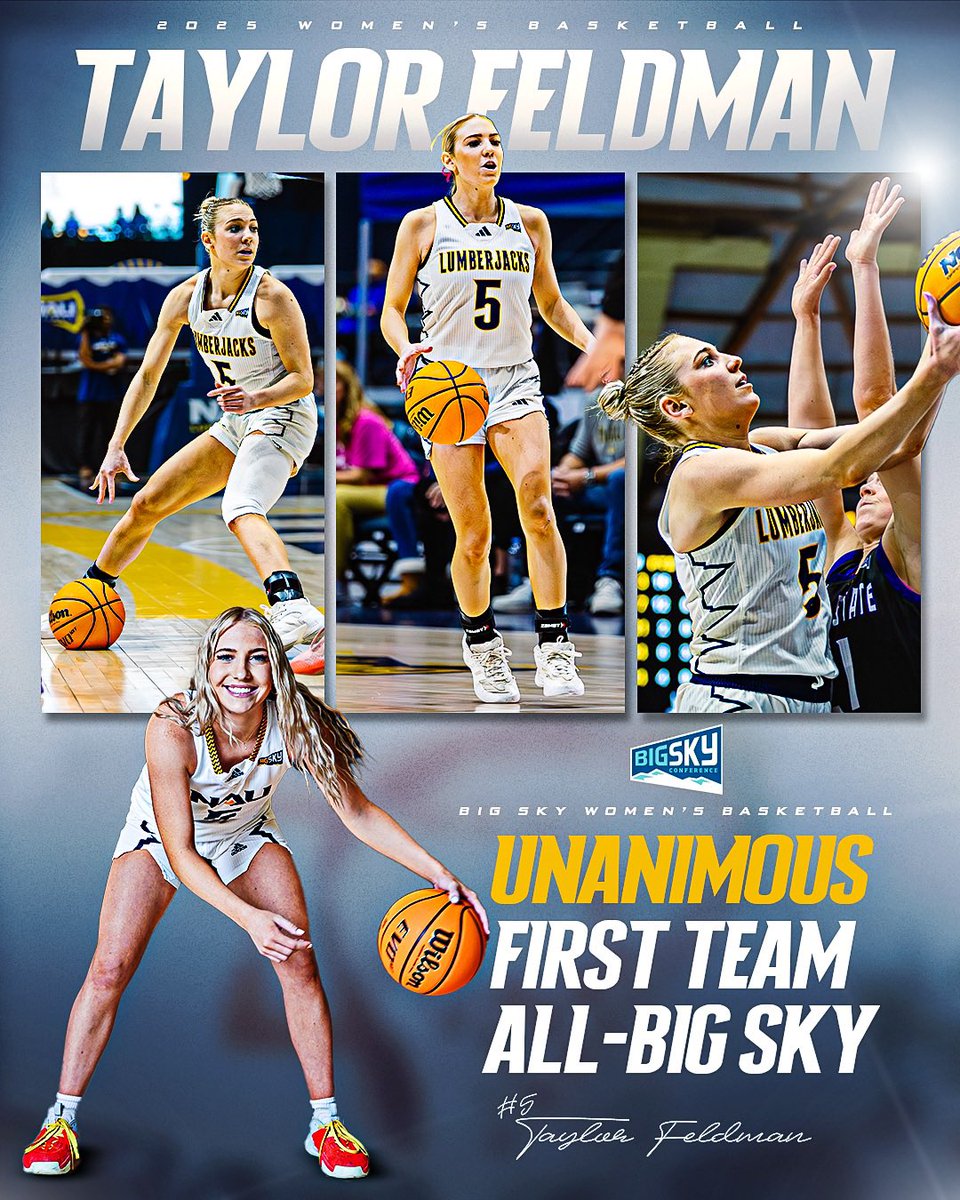 It’s unanimous 🤩

16.7 points per game with 10 20-plus point performances plus 3.8 apg earns Taylor Feldman a spot on the first team All-Big Sky!

#RaiseTheFlag | #BigSkyWBB