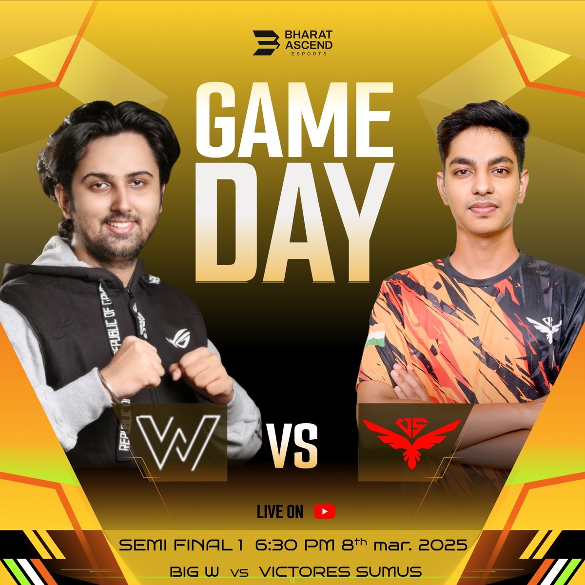 BharatAscend's tweet photo. 🎮🔥 It’s Match Day for CS2 Rivalry Rush: Genesis – First Contact! 🔥🎮

Get ready for an electrifying start as two thrilling matchups kick off the tournament! ⚡️

🕡 Match 1 (Semi-Final 1): 6:30 PM IST
 BIG W vs. @victoressumus 🤜🤛

🗓️ Date: 8th March 2025