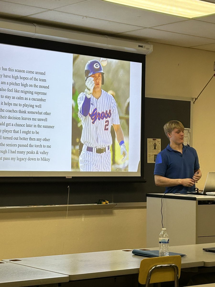 GCPrinEubanks's tweet photo. Mrs. Sweetmon had the seniors write and present their Ode to Gross Catholic. The students were creative and expressive. These Cougars are prepared for the next adventures life has to offer. Well Done!!💙🧡 https://t.co/rKLo38wzvM