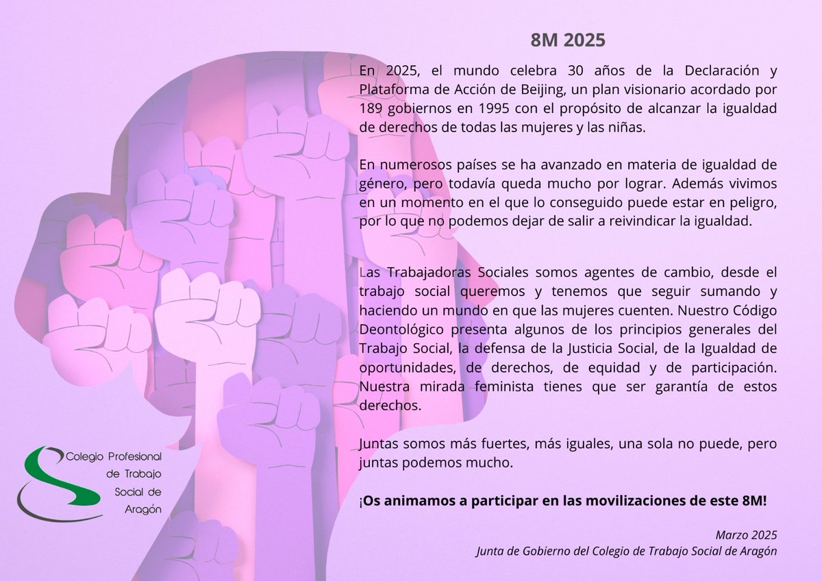 CPTSAragon's tweet photo. #8M #Diadelamujer 

#tuvoznuestravoztucolegio🌿 https://t.co/8i5phN8du4