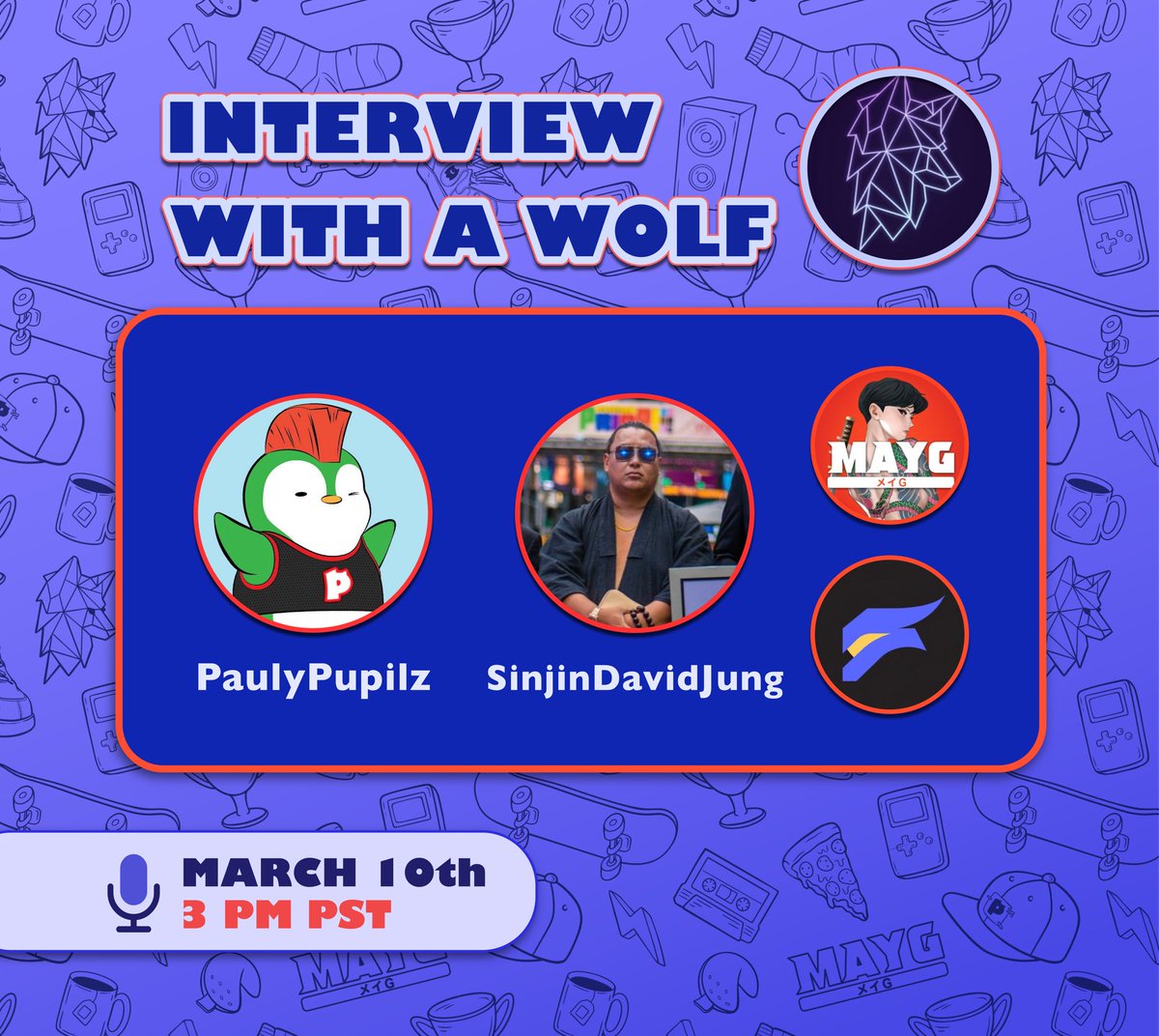 The <a href="/WolvesDAO/">WolvesDAO</a>: an elusive organization of the top minds in web3 gaming.

On Monday, I’ll be interviewing another wolf🐺 

<a href="/SinjinDavidJung/">Sinjin | MAYG | @SinjinMAYG New account</a> Founder &amp; game designer of <a href="/MAYGnft/">MAYG - My Angry Yakuza Girlfriend</a> a 3d turn-based web3 game!

Join us as we discuss his journey and some other topics inside the den.

🎙️
