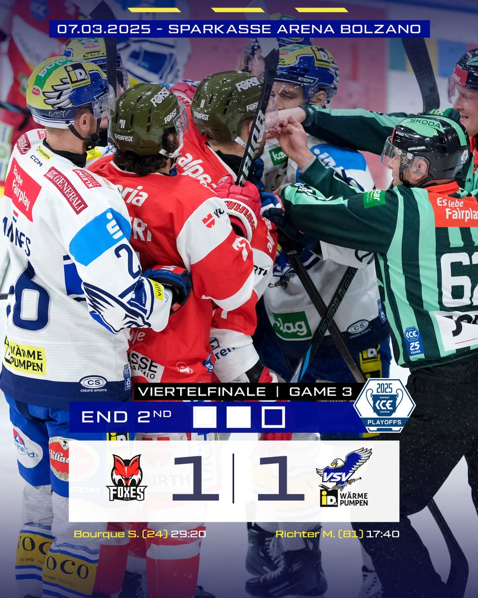 Beide Teams sind sich im Mitteldrittel absolut ebenbürtig. Nach vierzig absolvierten Minuten steht es somit 1:1. Die "Adler" vergaben ihre Chancen größtenteils zu leichtfertig und müssen sich im Schlussdrittel wieder ein wenig steigern. 🔵⚪