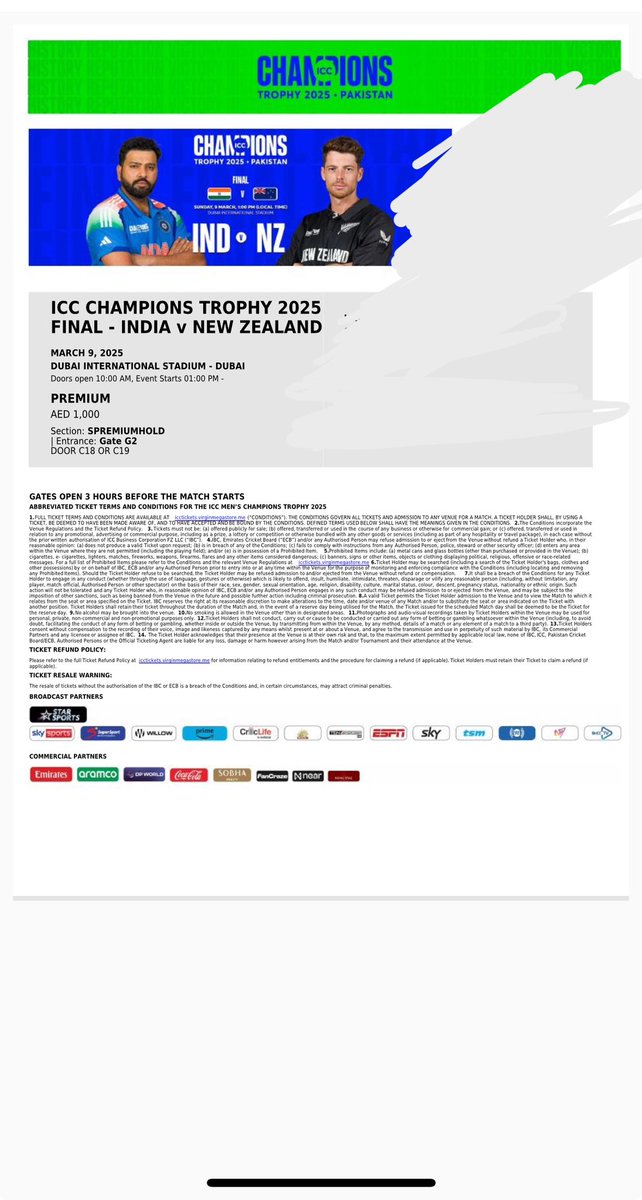 LibyanRed's tweet image. SELLING

ICC champions trophy final tickets @ Dubai international stadium 

India VS New Zealand 

4x Premium

PDFS ready to send 
Can meet in Dubai tomorrow